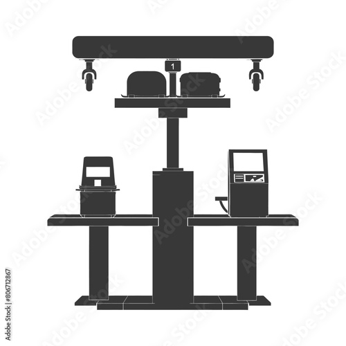 Silhouette Airport Security Checkpoint with X-ray Baggage Scanner and Metal Detector Gate black color only