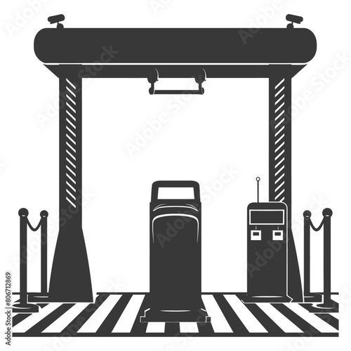 Silhouette Airport Security Checkpoint with X-ray Baggage Scanner and Metal Detector Gate black color only