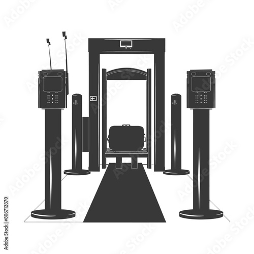 Silhouette Airport Security Checkpoint with X-ray Baggage Scanner and Metal Detector Gate black color only