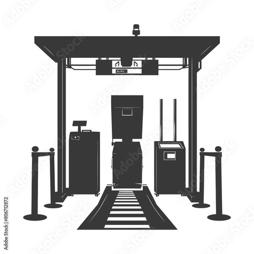 Silhouette Airport Security Checkpoint with X-ray Baggage Scanner and Metal Detector Gate black color only