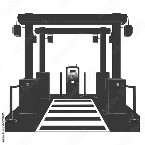 Silhouette Airport Security Checkpoint with X-ray Baggage Scanner and Metal Detector Gate black color only