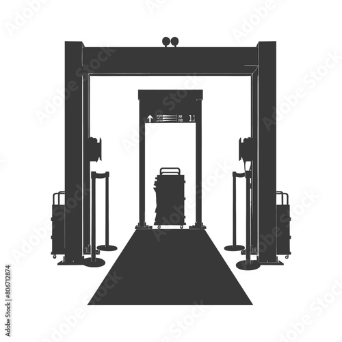 Silhouette Airport Security Checkpoint with X-ray Baggage Scanner and Metal Detector Gate black color only