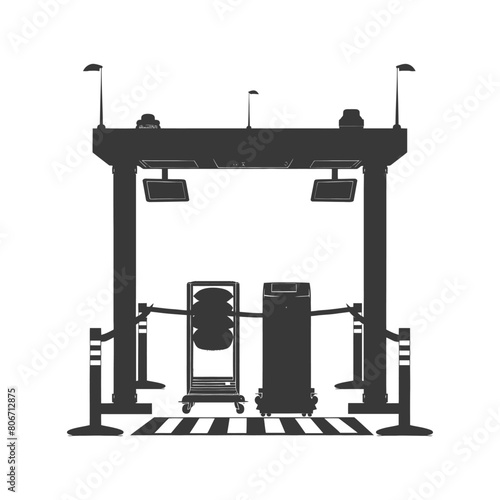 Silhouette Airport Security Checkpoint with X-ray Baggage Scanner and Metal Detector Gate black color only