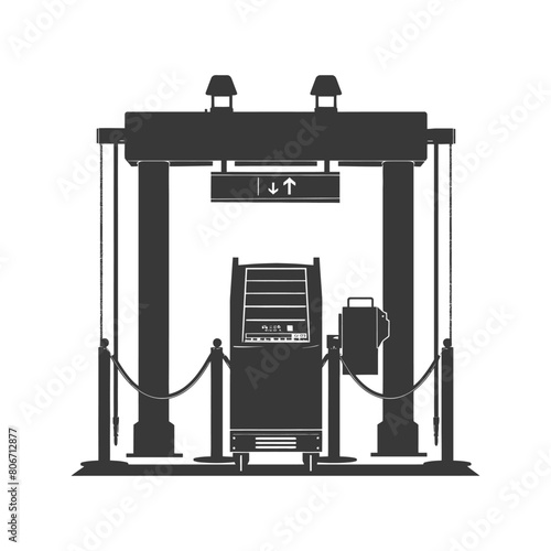 Silhouette Airport Security Checkpoint with X-ray Baggage Scanner and Metal Detector Gate black color only