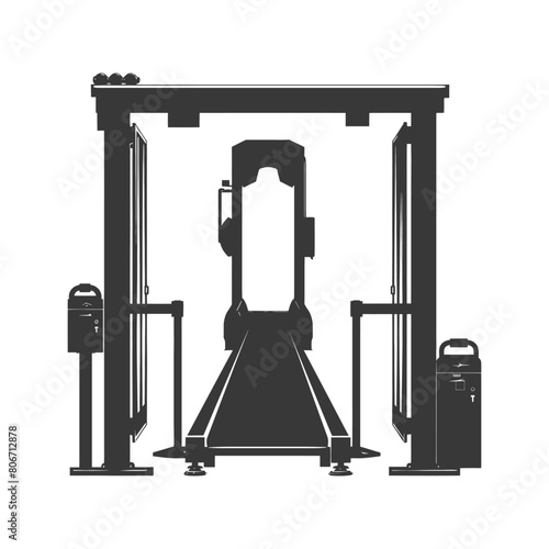 Silhouette Airport Security Checkpoint with X-ray Baggage Scanner and Metal Detector Gate black color only