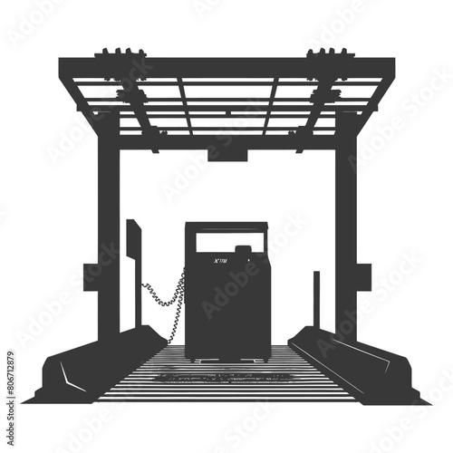 Silhouette Airport Security Checkpoint with X-ray Baggage Scanner and Metal Detector Gate black color only