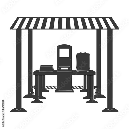 Silhouette Airport Security Checkpoint with X-ray Baggage Scanner and Metal Detector Gate black color only