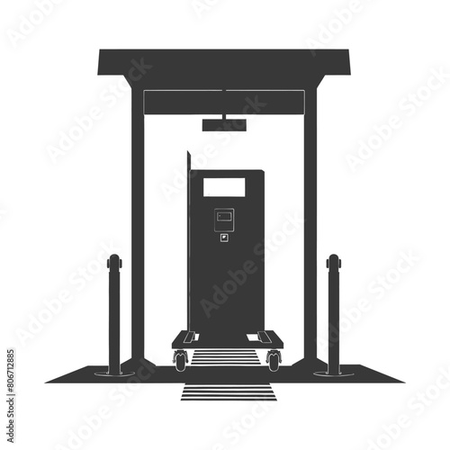 Silhouette Airport Security Checkpoint with X-ray Baggage Scanner and Metal Detector Gate black color only