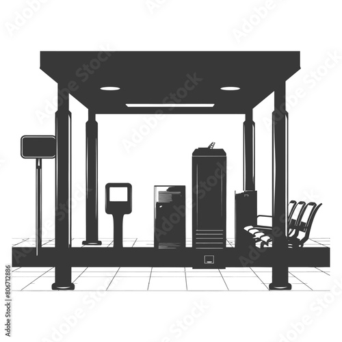 Silhouette Airport Security Checkpoint with X-ray Baggage Scanner and Metal Detector Gate black color only