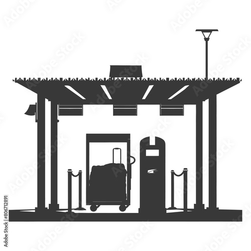 Silhouette Airport Security Checkpoint with X-ray Baggage Scanner and Metal Detector Gate black color only