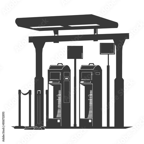 Silhouette Airport Security Checkpoint with X-ray Baggage Scanner and Metal Detector Gate black color only