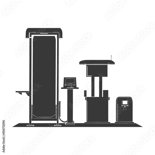 Silhouette Airport Security Checkpoint with X-ray Baggage Scanner and Metal Detector Gate black color only