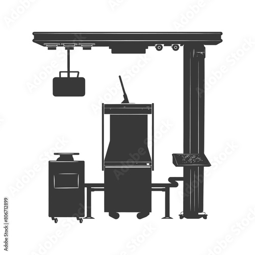 Silhouette Airport Security Checkpoint with X-ray Baggage Scanner and Metal Detector Gate black color only