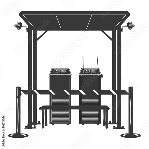 Silhouette Airport Security Checkpoint with X-ray Baggage Scanner and Metal Detector Gate black color only
