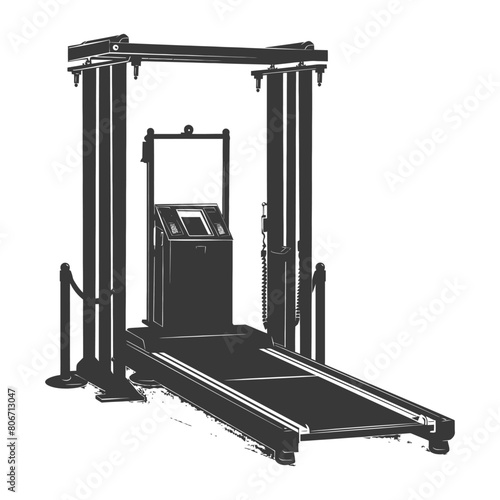 Silhouette Airport Security Checkpoint with X-ray Baggage Scanner and Metal Detector Gate black color only