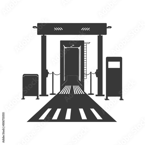 Silhouette Airport Security Checkpoint with X-ray Baggage Scanner and Metal Detector Gate black color only