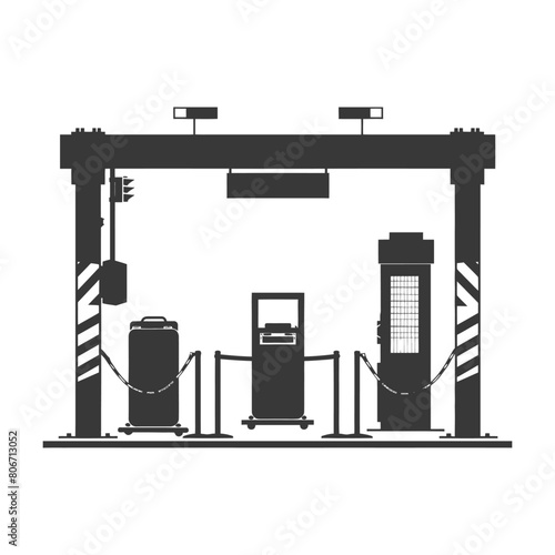 Silhouette Airport Security Checkpoint with X-ray Baggage Scanner and Metal Detector Gate black color only