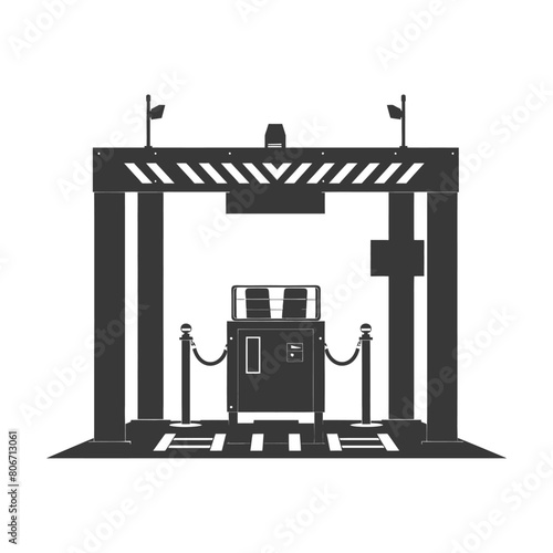 Silhouette Airport Security Checkpoint with X-ray Baggage Scanner and Metal Detector Gate black color only