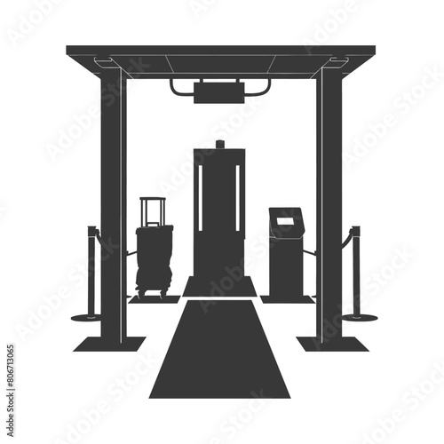 Silhouette Airport Security Checkpoint with X-ray Baggage Scanner and Metal Detector Gate black color only
