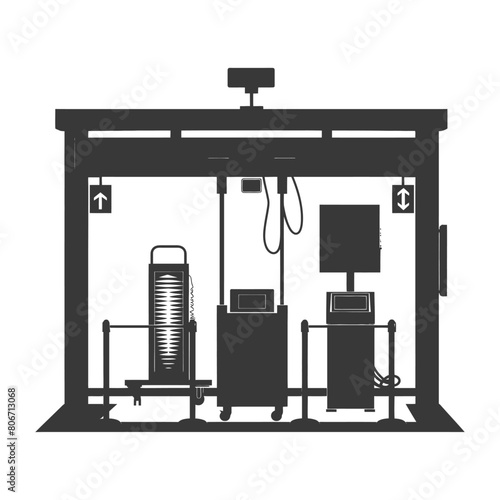 Silhouette Airport Security Checkpoint with X-ray Baggage Scanner and Metal Detector Gate black color only