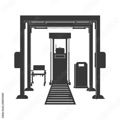 Silhouette Airport Security Checkpoint with X-ray Baggage Scanner and Metal Detector Gate black color only