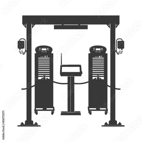 Silhouette Airport Security Checkpoint with X-ray Baggage Scanner and Metal Detector Gate black color only