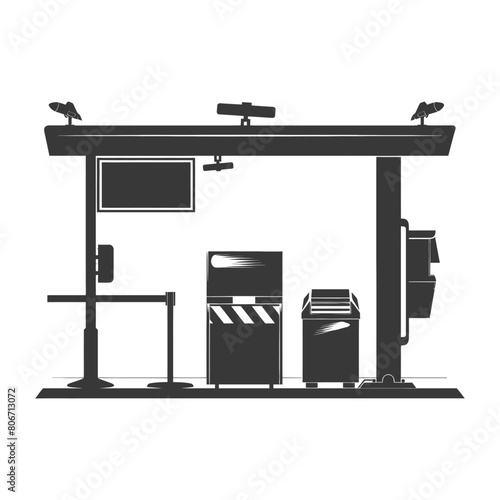 Silhouette Airport Security Checkpoint with X-ray Baggage Scanner and Metal Detector Gate black color only