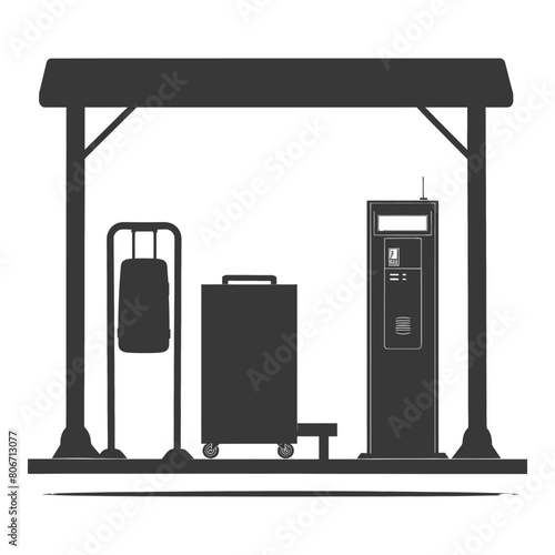 Silhouette Airport Security Checkpoint with X-ray Baggage Scanner and Metal Detector Gate black color only