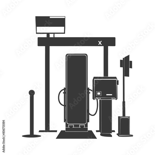 Silhouette Airport Security Checkpoint with X-ray Baggage Scanner and Metal Detector Gate black color only
