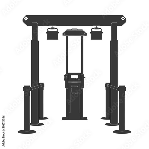 Silhouette Airport Security Checkpoint with X-ray Baggage Scanner and Metal Detector Gate black color only