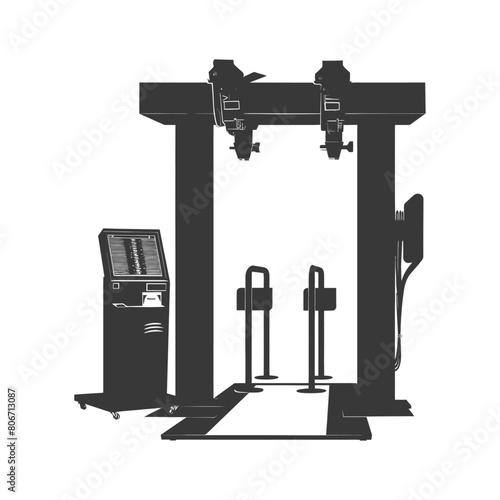 Silhouette Airport Security Checkpoint with X-ray Baggage Scanner and Metal Detector Gate black color only