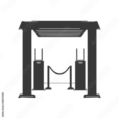 Silhouette Airport Security Checkpoint with X-ray Baggage Scanner and Metal Detector Gate black color only