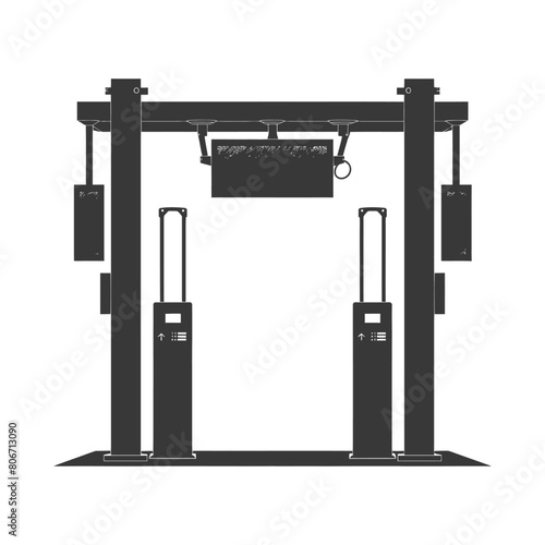 Silhouette Airport Security Checkpoint with X-ray Baggage Scanner and Metal Detector Gate black color only