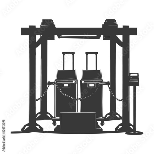 Silhouette Airport Security Checkpoint with X-ray Baggage Scanner and Metal Detector Gate black color only