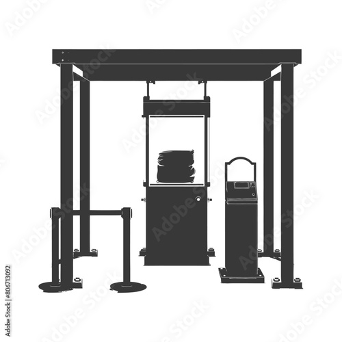 Silhouette Airport Security Checkpoint with X-ray Baggage Scanner and Metal Detector Gate black color only