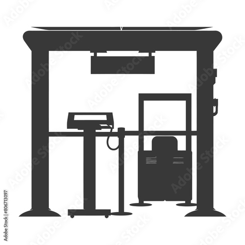 Silhouette Airport Security Checkpoint with X-ray Baggage Scanner and Metal Detector Gate black color only