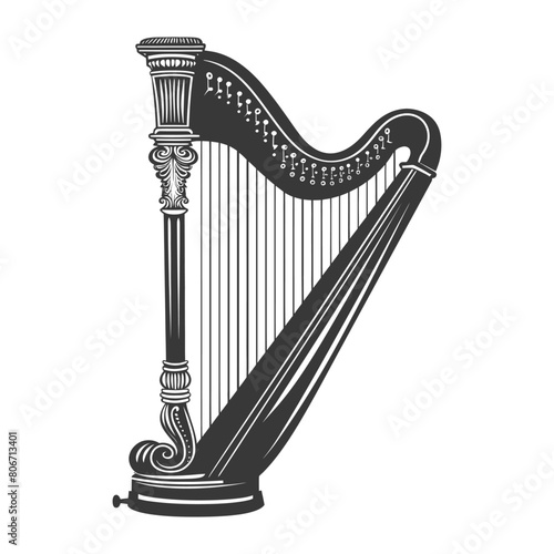 Silhouette ancient harp black color only