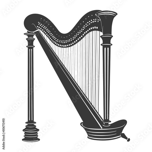 Silhouette ancient harp black color only