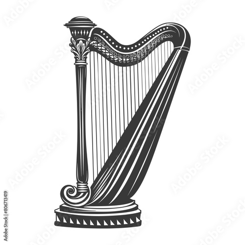 Silhouette ancient harp black color only