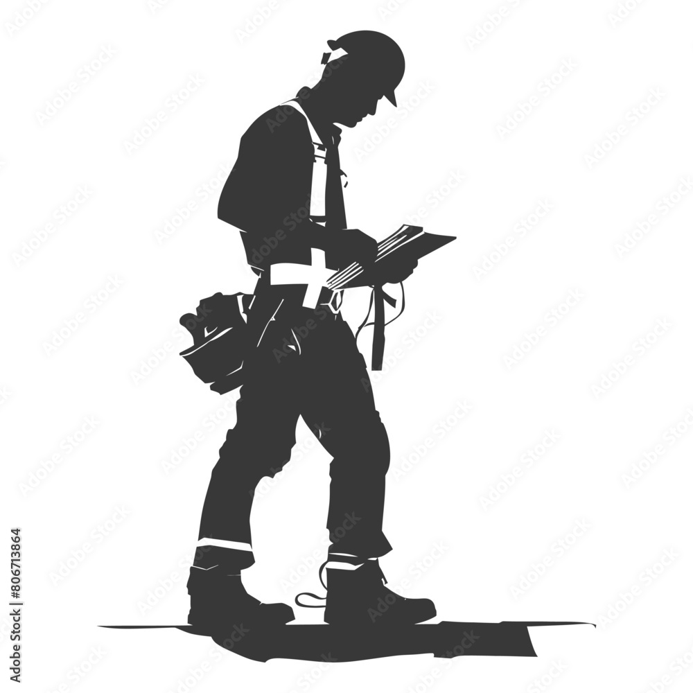 Obraz premium Silhouette architec drawing in action full body black color only