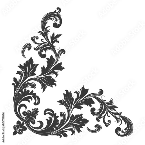 Wallpaper Mural Silhouette Baroque ornament for corner with filigree floral element black color only Torontodigital.ca