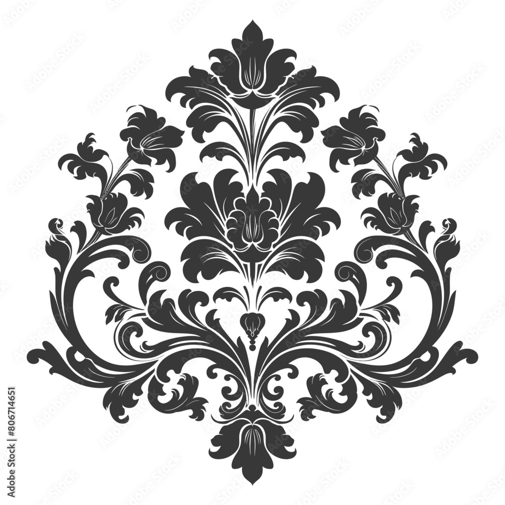 Silhouette Baroque ornament with filigree floral element black color only