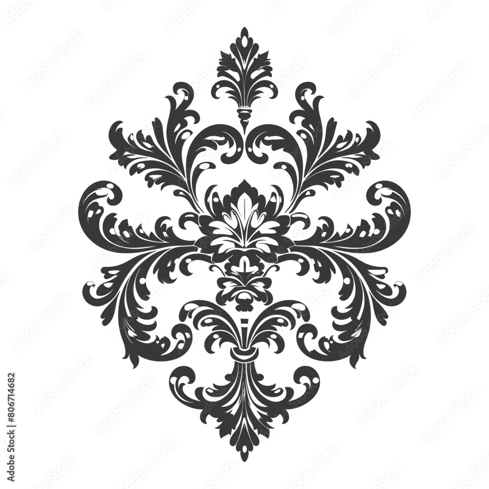 Silhouette Baroque ornament with filigree floral element black color only Silhouette Baroque ornament with filigree floral element black color only