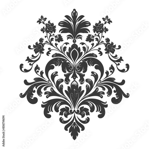 Silhouette Baroque ornament with filigree floral element black color only