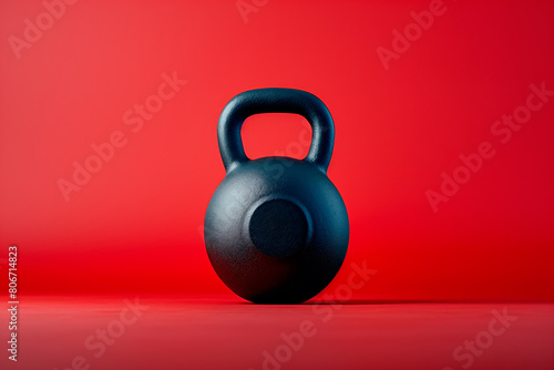Kettlebell on red background with copy space, power lifting and fitness concept