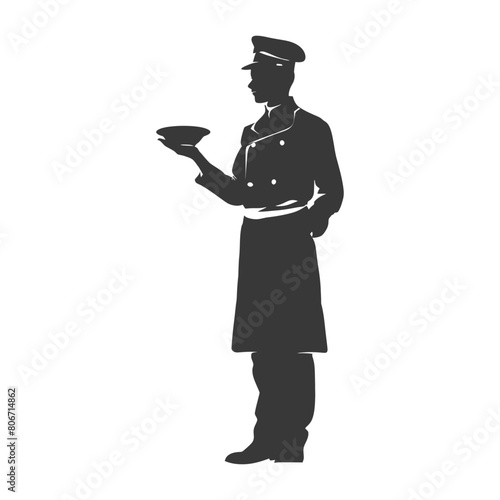 Silhouette bellboy hotel in action full body black color only