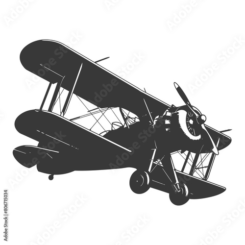 Silhouette Biplane Aircraft black color only