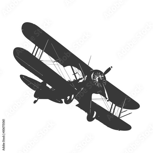 Silhouette Biplane Aircraft black color only