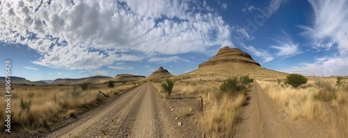 Background: Gravel dirt road leading to a mountain or hill