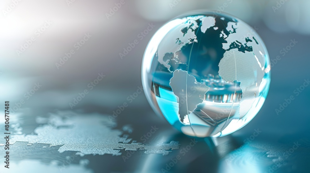 A globe icon rendered in transparent glass, emphasizing global connections and reach A globe icon rendered in transparent glass, emphasizing global connections and reach